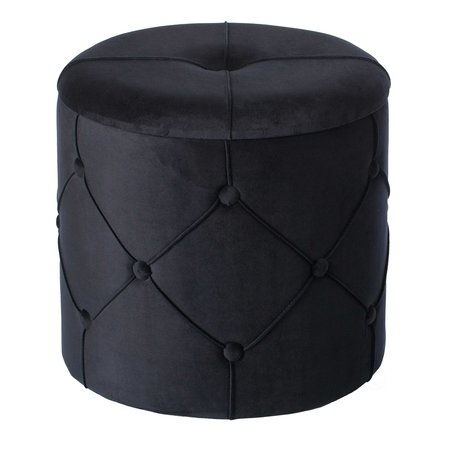 Fabulaxe Round Wooden Velvet Ottoman Stool with Lid, Black QI003523.BK